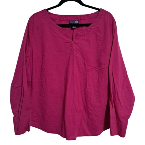 Venizia Jeans Womens Magenta Long Sleeve Blouse Size 18/20 100% Cotton Embroider - Picture 1 of 6